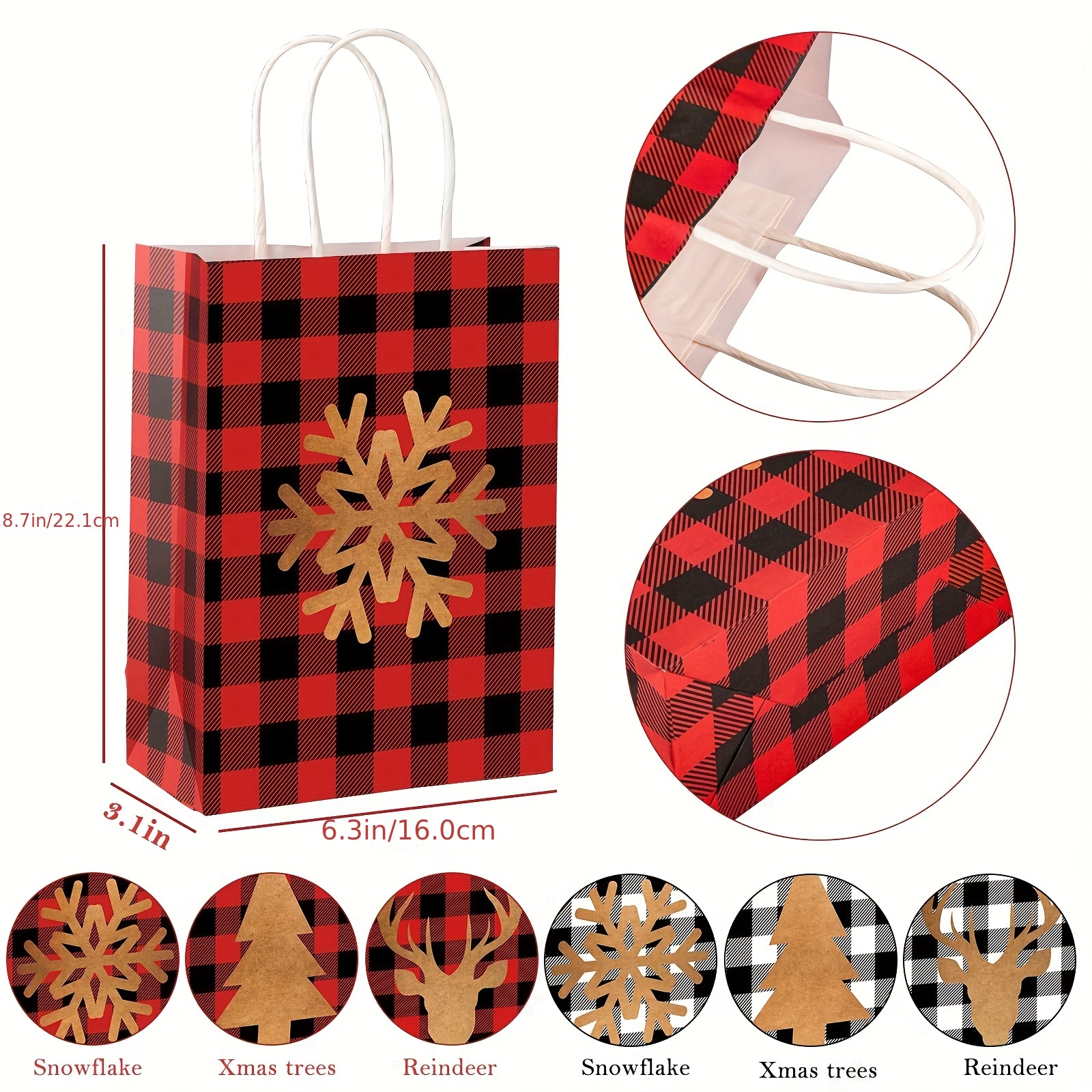 12pcs Small Christmas Gift Bags With Tissue Paper Christmas Gift Bags  Christmas Kraft Gift Bags For Holiday Paper Gift Bags，Party Favors