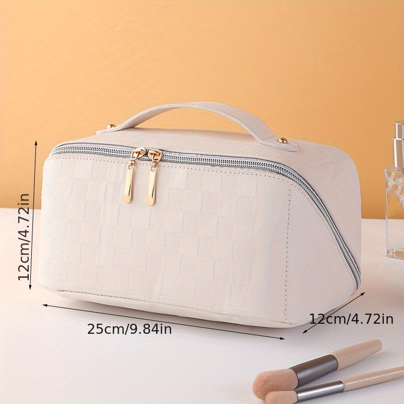 Solid Color Checkerboard Pattern Makeup Bag, All-match Zipper Cosmetic Bag,  Travel Storage Bag - Temu