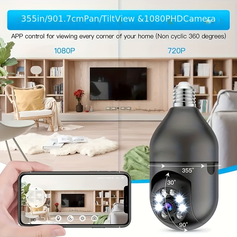 Cámara Bombilla E27 Wifi Interior Hd 1080p 2.4 / 5g Doble - Temu