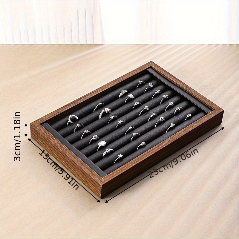 TEMU Elegant Walnut Wood Jewelry Organizer Tray With Compartments For Rings, Earrings, Necklaces & Bracelets - Storage Solution In Dark , Jewelry Tray, Jewelry Trays