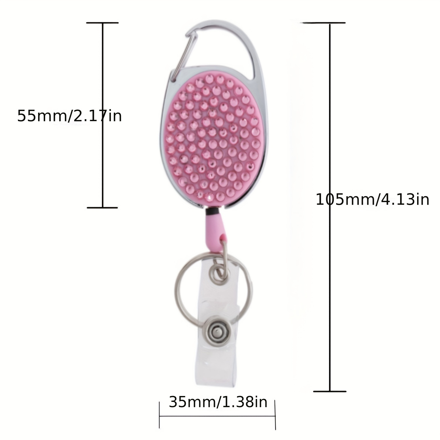 Rhinestone Retractable Name ID Badge Reel with Keychain Holder Belt Clip  Fashion