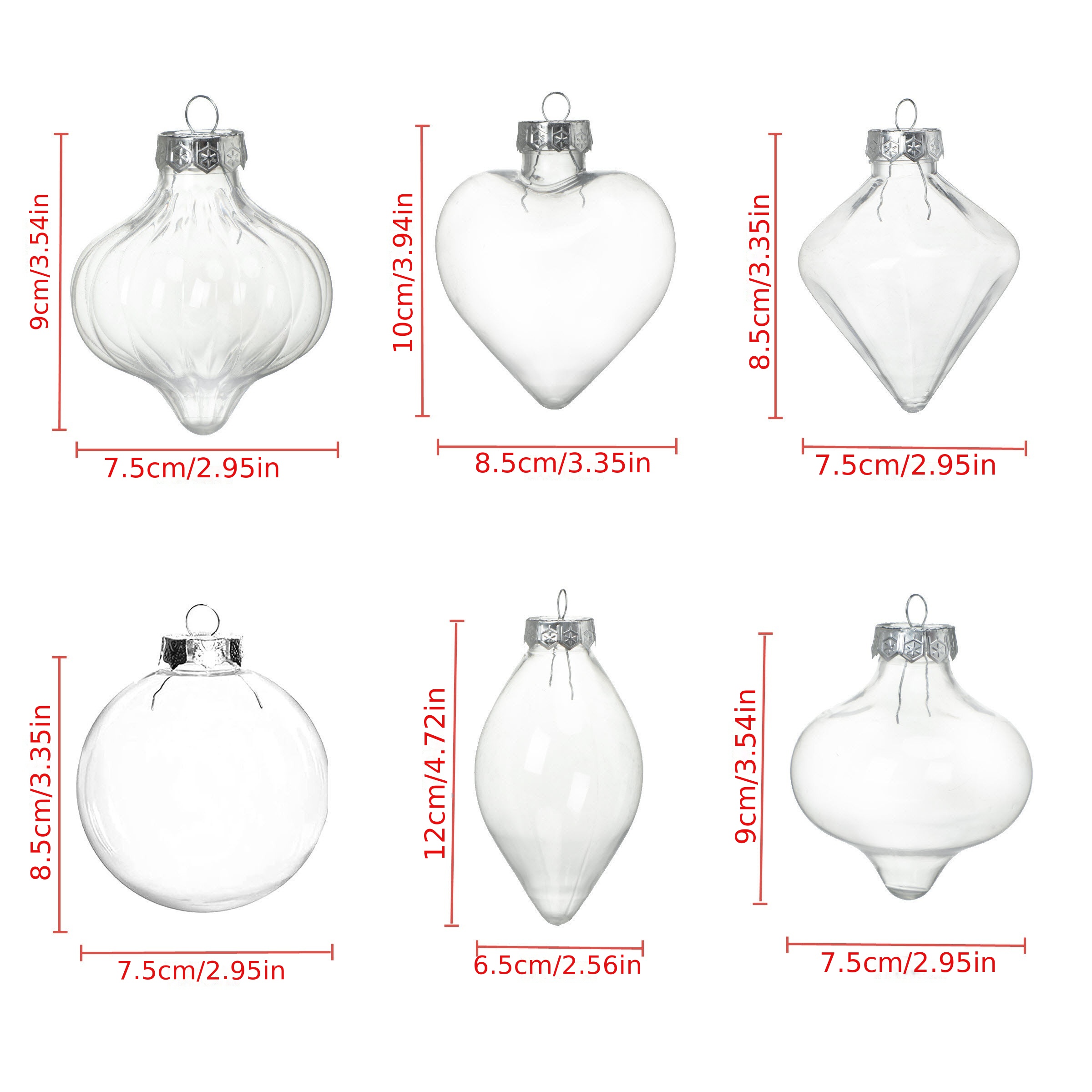10 Pack 3.94'' Clear Plastic Ornaments for Crafts Fillable, Clear 3.94 in