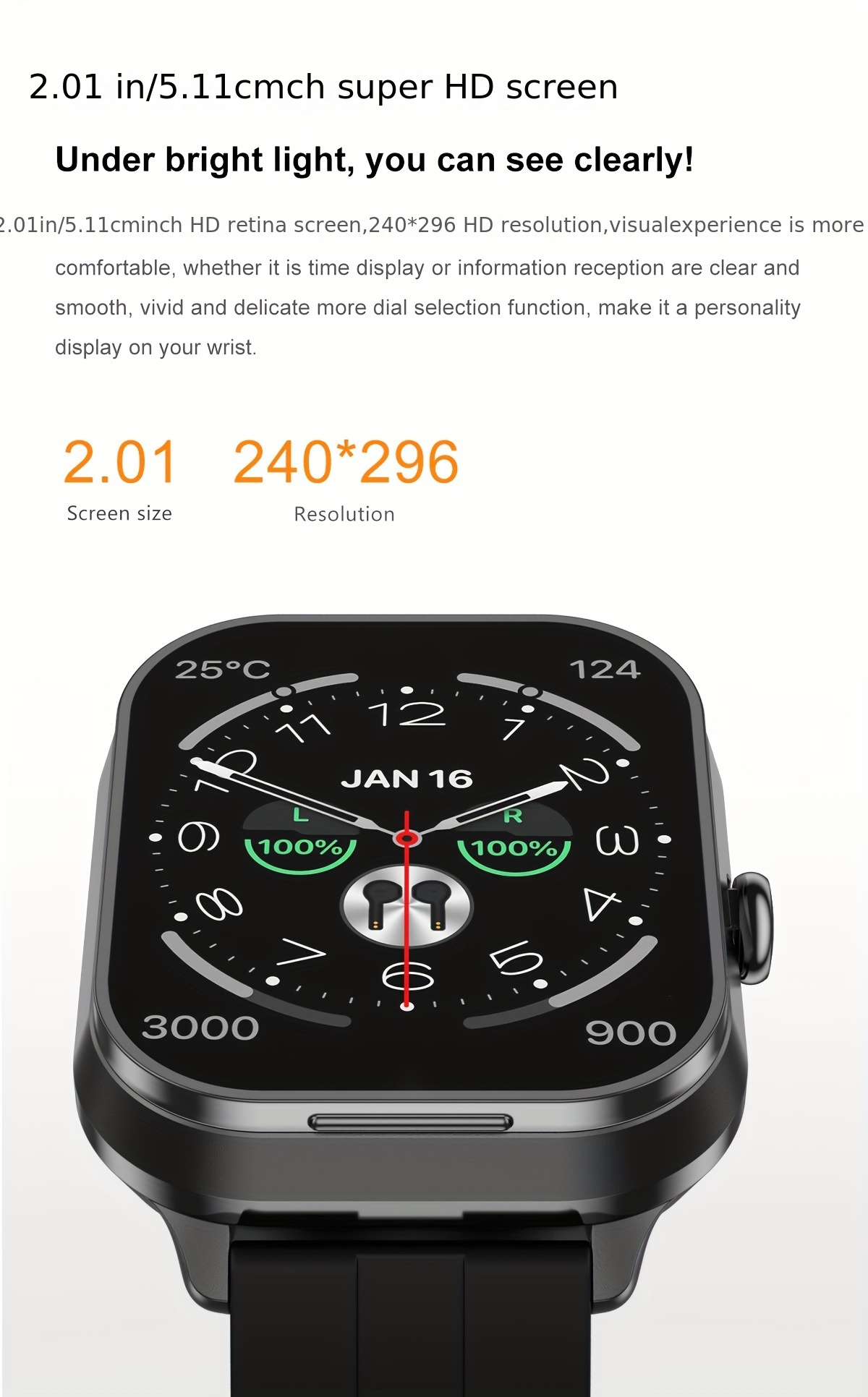  smartwatch with wireless 5 3 earbuds 2 in 1 2 01 screen smart watch with built in headphones usb charging 240mah polymer battery nfc 240p resolution and 90 screen ratio Product details 3