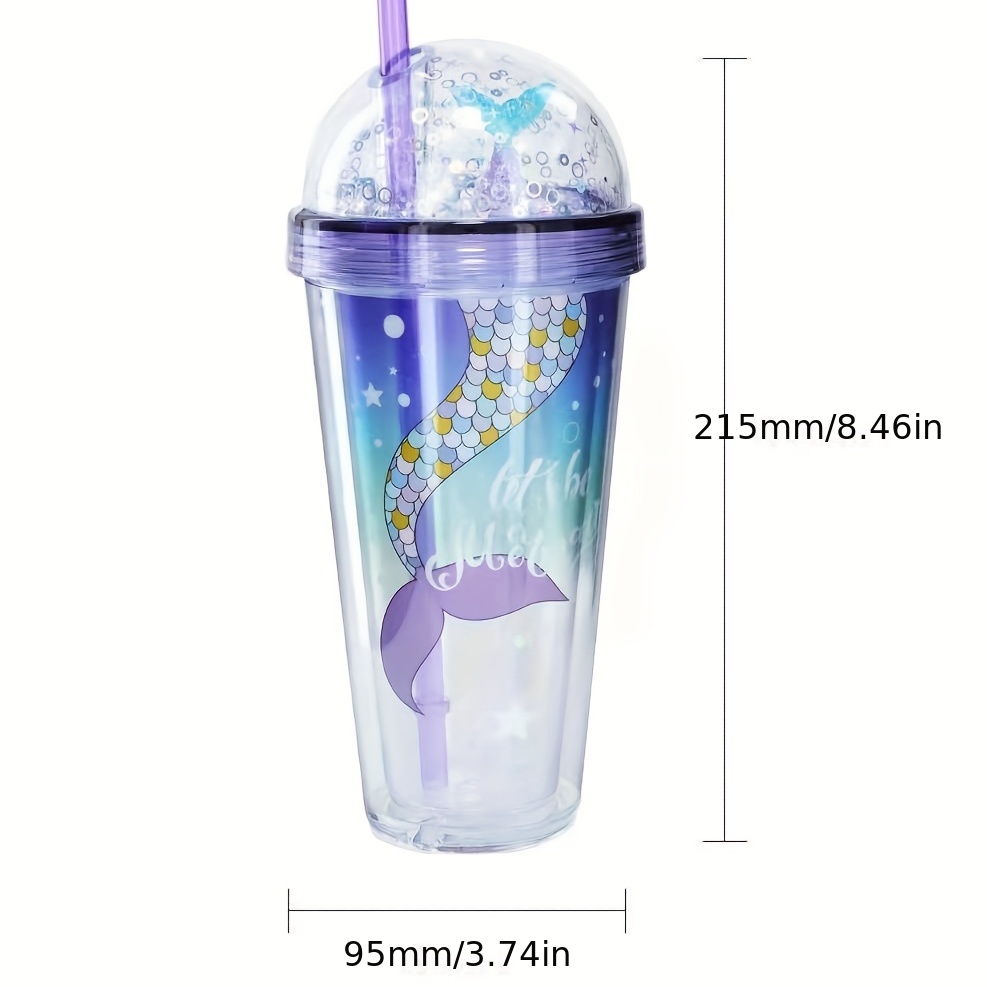 Plastic Cups With Straw Sequin Double Layer Water Bottle Cat Ear Cute  Tumbler For Birthday Gift Summer Drinkware Dropshipping