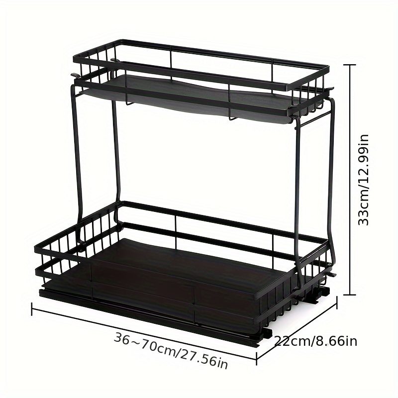 Organisateur Sous Évier 2 Niveaux - Hauteur Ajustable 35.5-43.5cm - Acier Carbone - Gain De Place