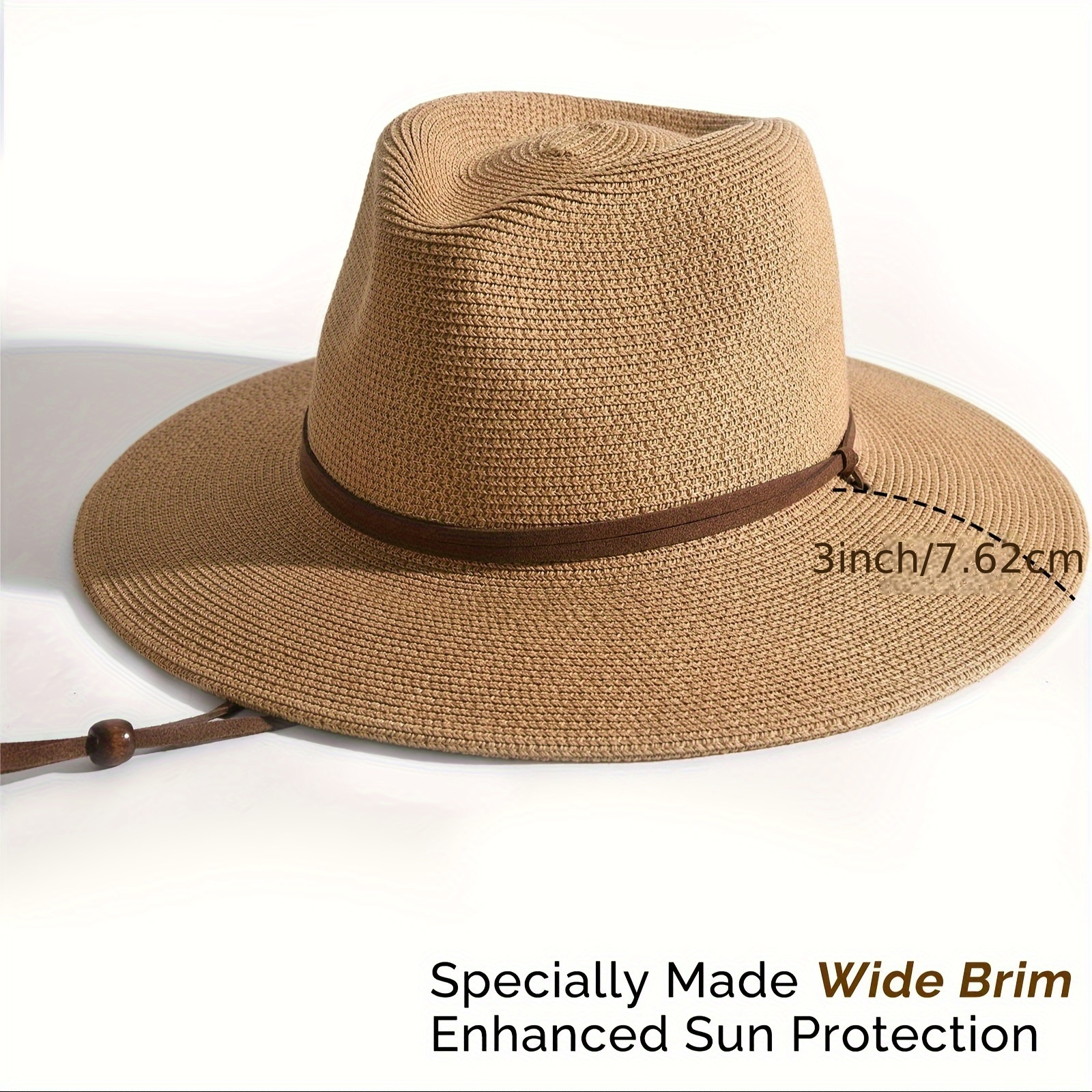 Wide Brim Panama Fedora Beach Hat With Wind Lanyard Upf 50+ For Women And Men - Summer Straw Sun Hat