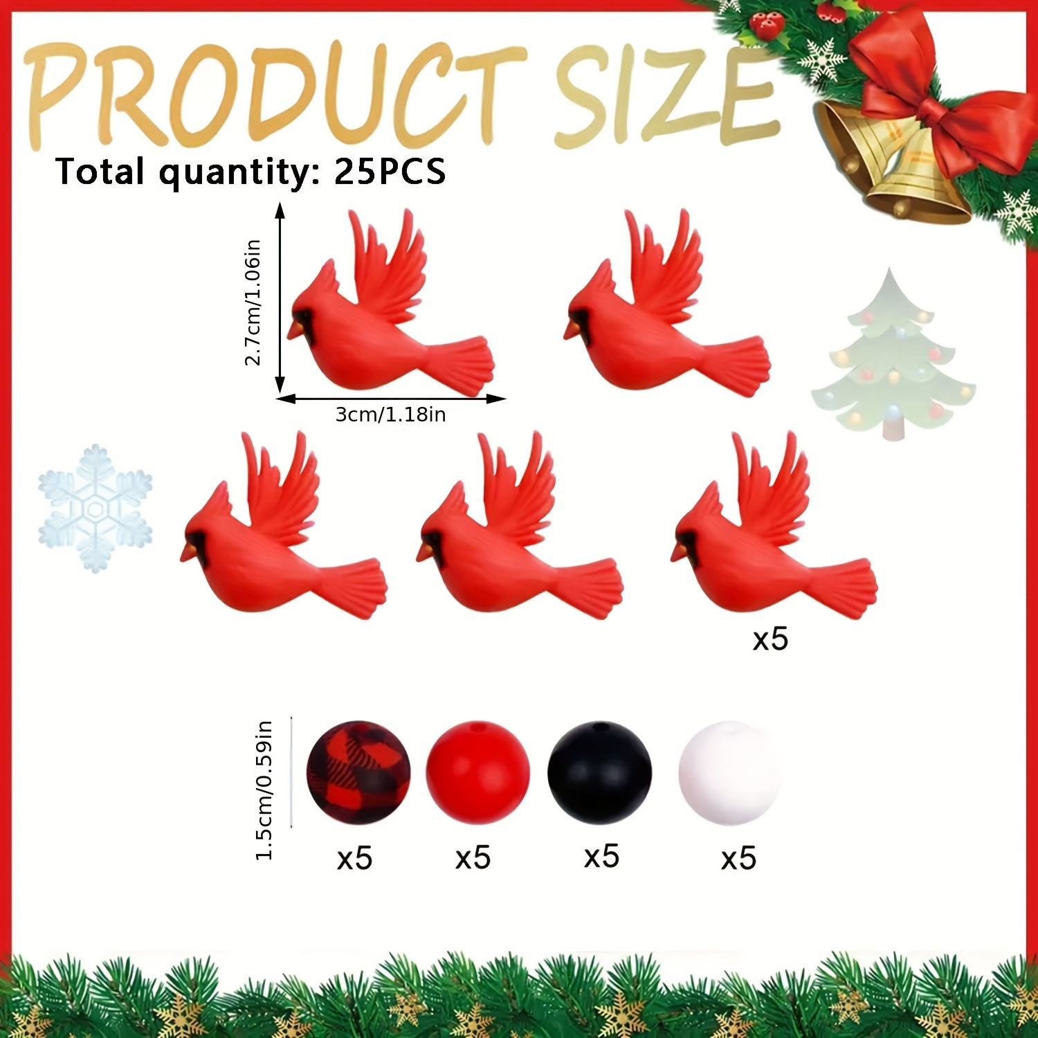 TEMU 25 pièces Lot de Perles en Silicone Oiseau Rouge Créatif - Perles Rondes pour Bijoux DIY, Accessoires Décoratifs, Stylos et Bricolage