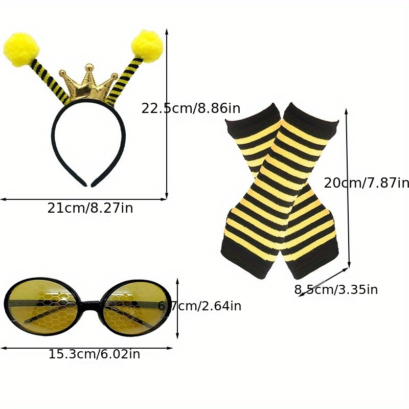PESENAR Bee Costume set, Bee headband with bee stripes, warm legs, knee length stockings, long gloves, party costumes