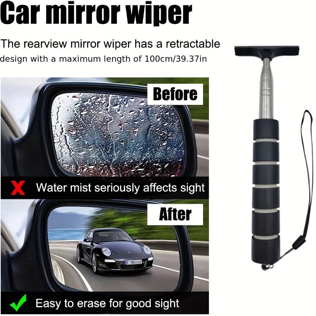 Car Side Mirror Squeegee, Retractable Wing Mirror Wiper Cleaner