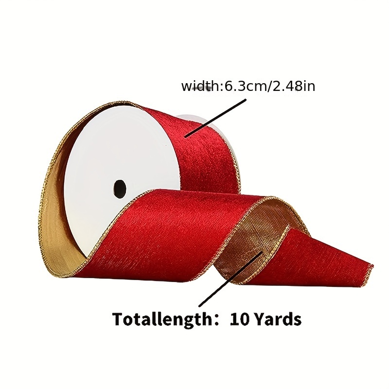 Yinder Christmas Velvet Ribbon 2.5 Inches Wired Gold Edges Ribbon Trim  Wrapping Ribbon Double Side Ribbon for Xmas Bow Holiday Gift Wrapping (Red