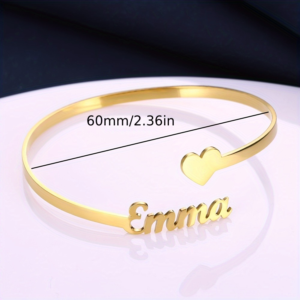 Personalized Emma Open Cuff Bracelet with Heart Charm