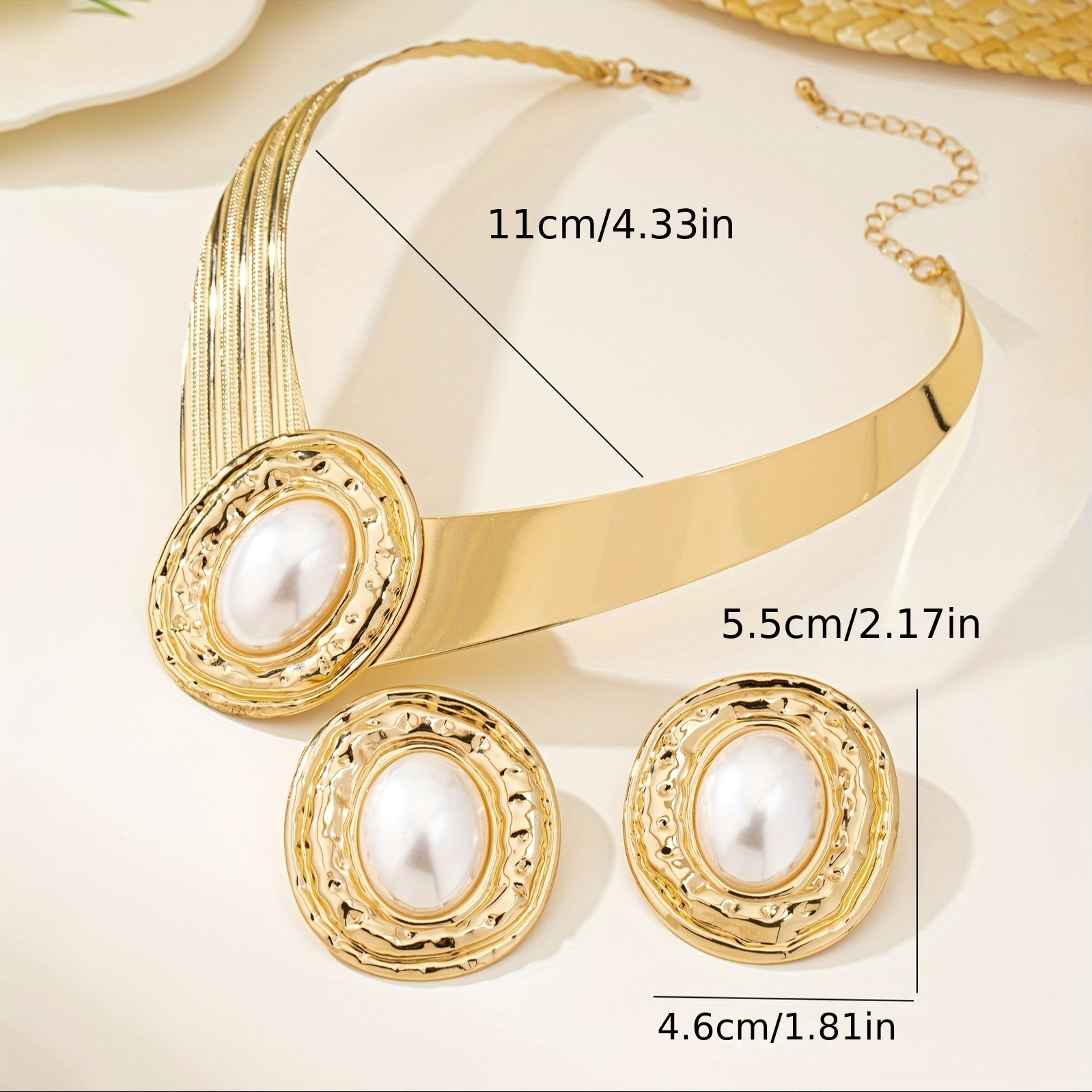 luxury   jewelry set alloy metal choker and earrings with   pearl inlay stainless steel ear needles no plating elegant gift for women for daily and special occasions details 3