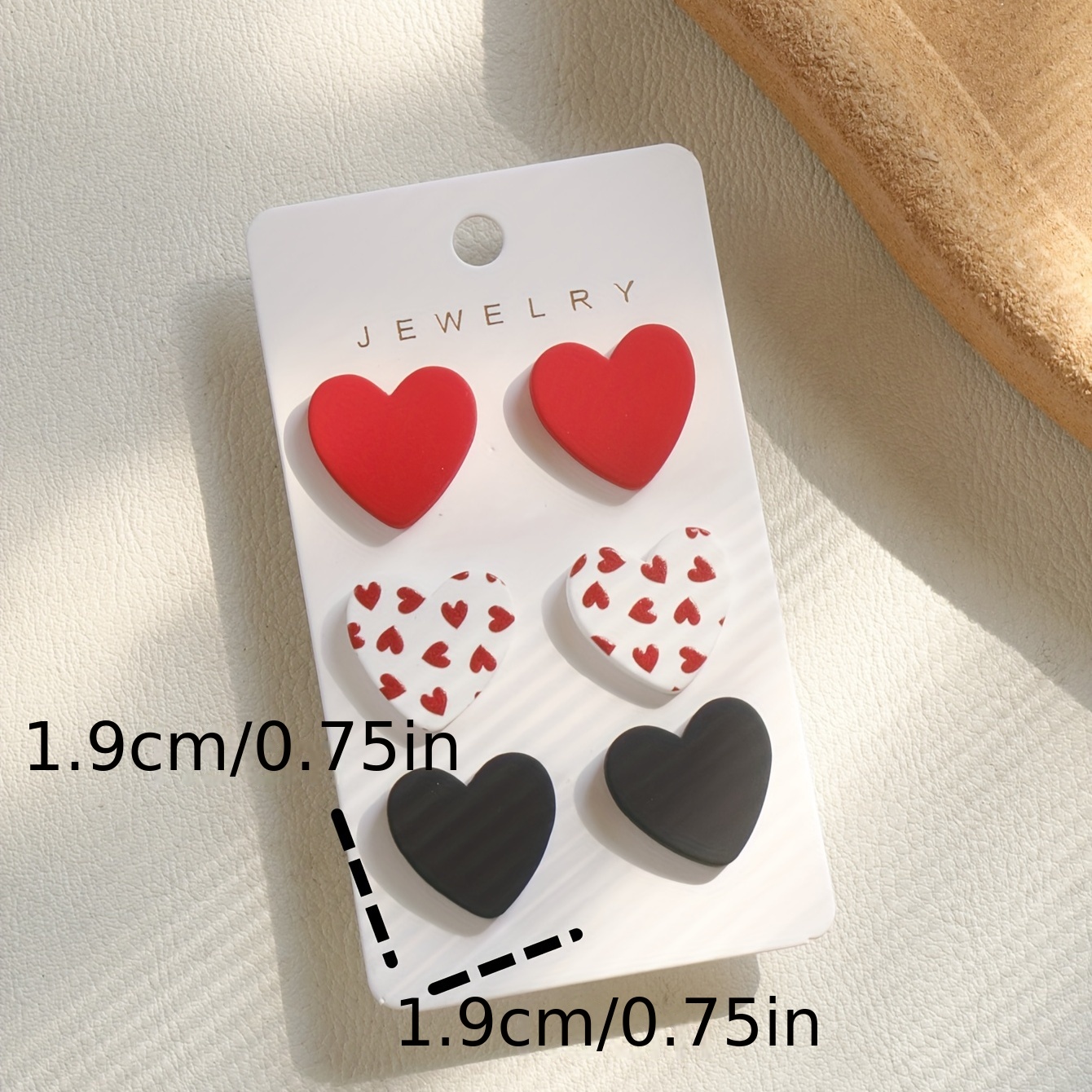 3 Pairs Tiny Heart Stud Earrings Set Acrylic Lightweight Female Earrings