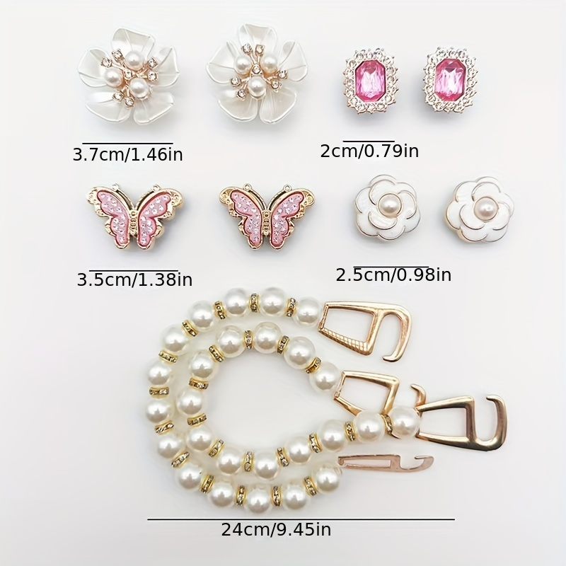 TEMU 10pcs Hole Shoes Flower Accessories Removable Pearl Chain Shoes Face Shoe Buckle Accessories Fashion Girl Charm Cute Shoes Accessories Women'