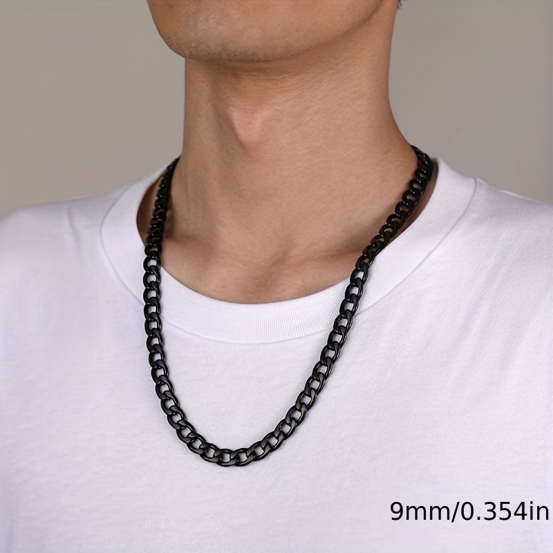 uGems Matte Black Steel Chain Necklace 8mm Curb 20