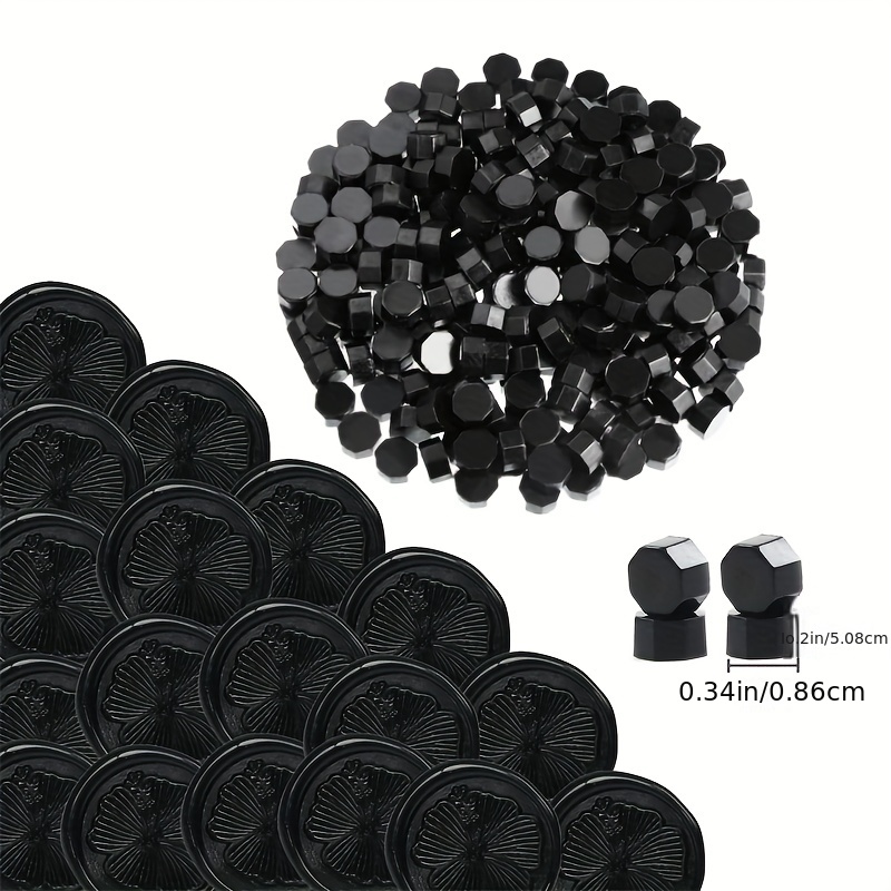 200pcs Black Sealing Wax Beads Metallic Black Octagon Wax Seal Beads Bulk for Party Invitations Wax Seal Stamp Xmas Gift Halloween Wrapping Card