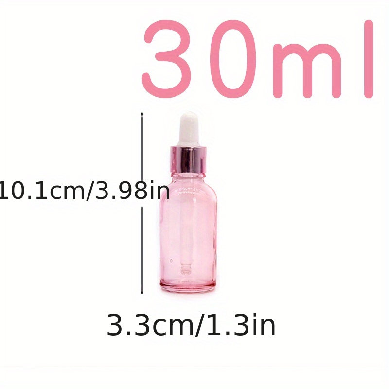 TEMU Pink Essential Oil Bottles With White , Glass Dropper Bottles In Varying Sizes Refillable Cosmetic Containers Liquids & Serums