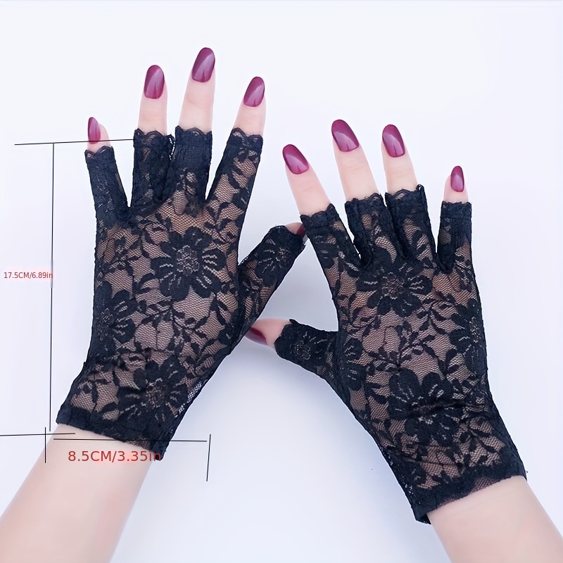 Lace Hollow Gloves Sunscreen Half Finger Short Gloves Floral - Temu