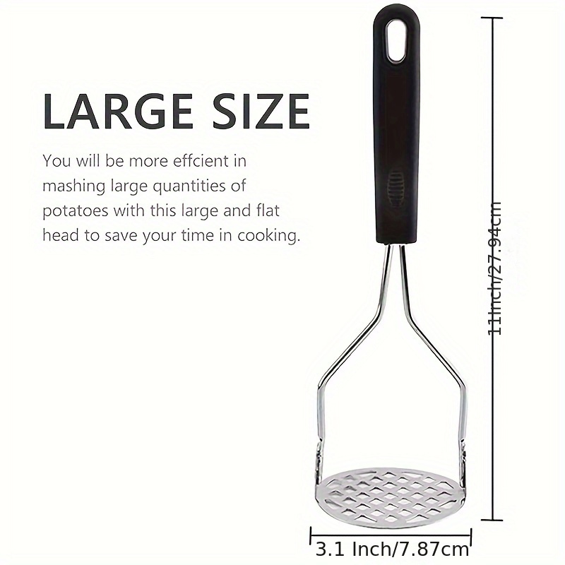TEMU 1pc Stainless Steel Potato Masher - Durable, Non-slip Handle, For Potatoes, Sweet Potatoes, Beans, Fruits & Vegetables, Food Supply Equipment,