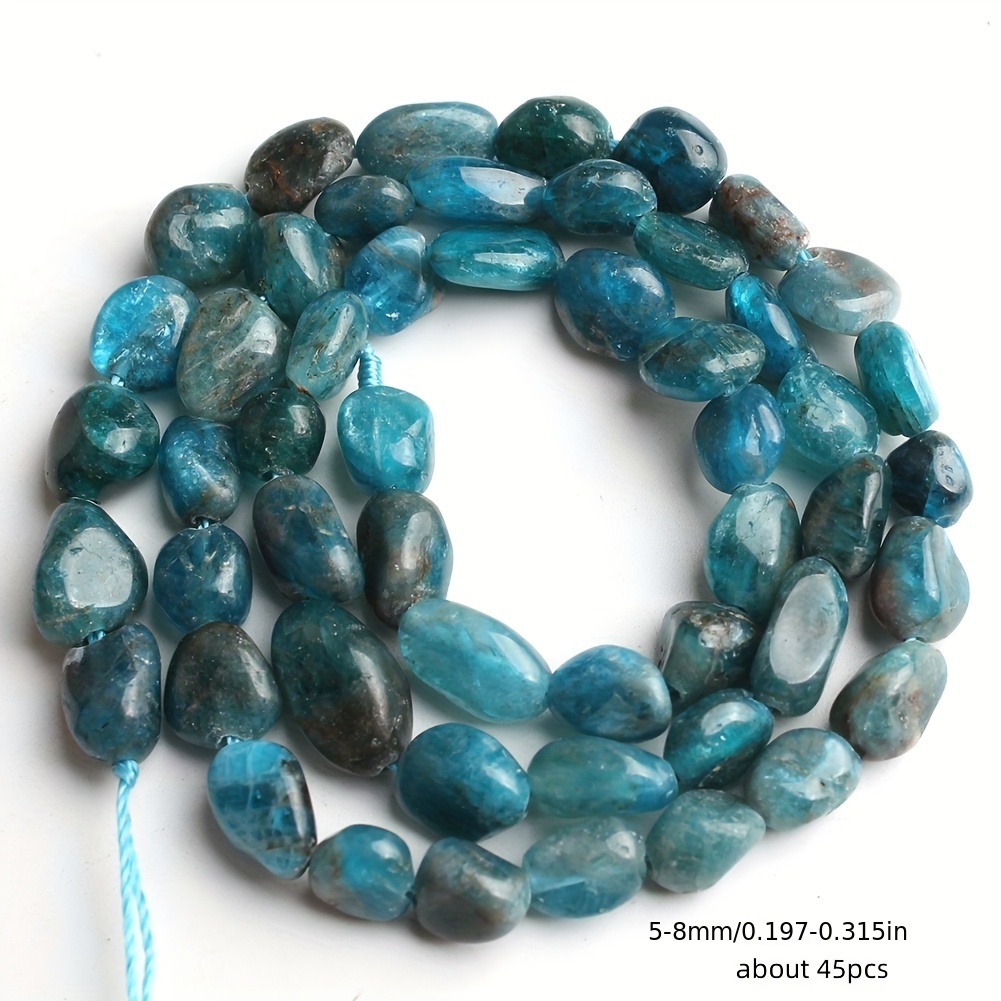 TEMU 45pcs de perles d'apatite bleue irrégulières en naturelle de 5 à 8 mm, perles d'espacement libres uniques, parfaites pour la création de bijoux