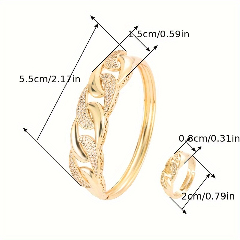Hip Hop Copper Bracelet & Ring Set with Zirconia Mosaic