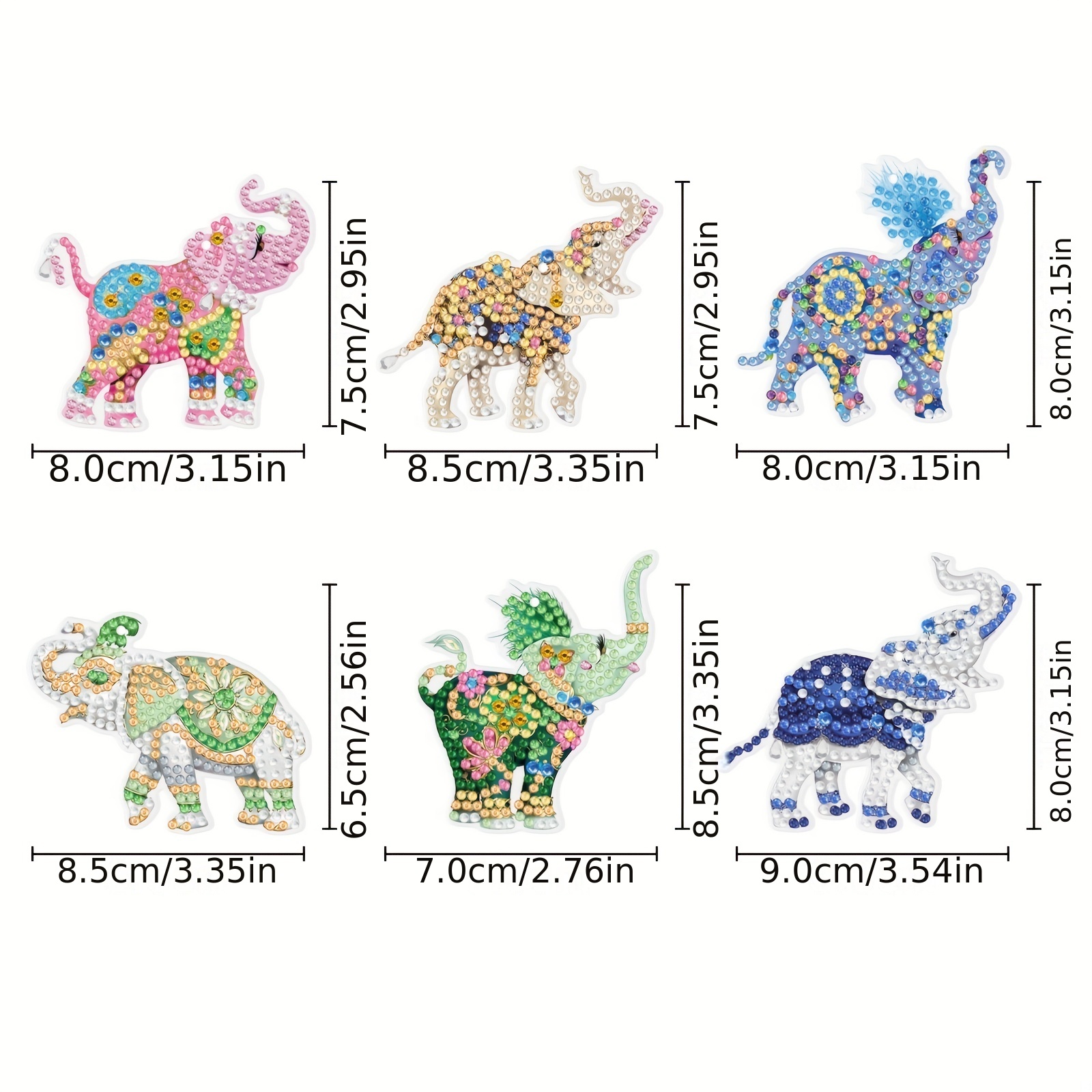 DIY Diamond Painting Keychains Kit 6Pcs Elephant