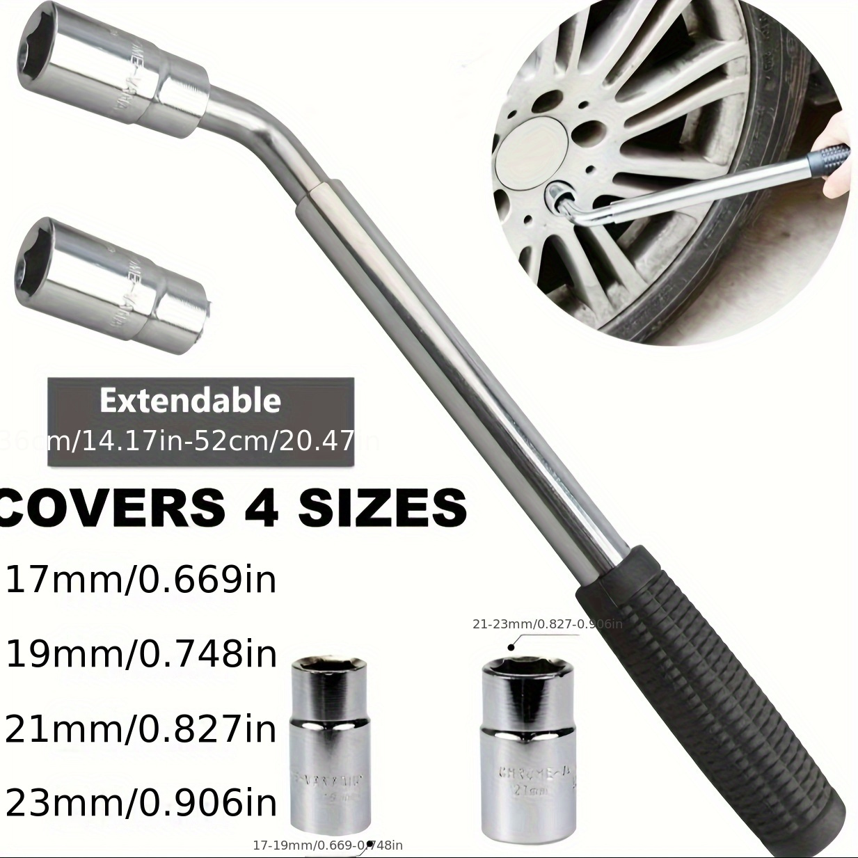 

Telescopic Lug Wrench Set, Stainless Steel Extendable Wheel Brace With 17mm, 19mm, 21mm, 23mm Sockets For Car, Truck, Motorcycle Tire Changing Tool, Black – , Space-saving Kit