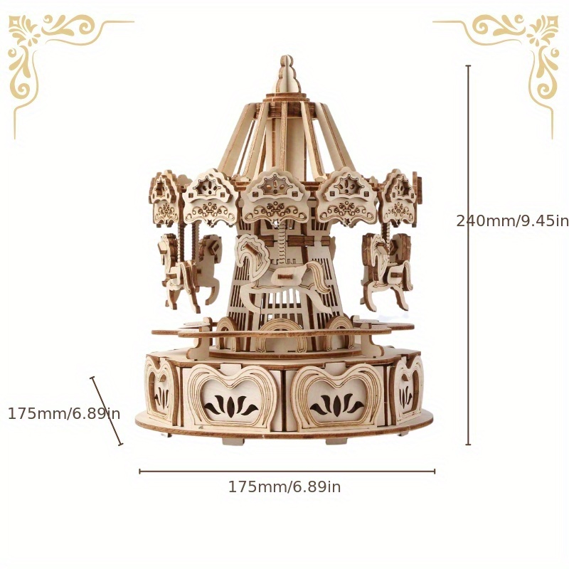 1 Educational Stress-relief Diy Rotatable Self-assemble Wooden Horse Music Box 3d Puzzle Board, Holiday Gift