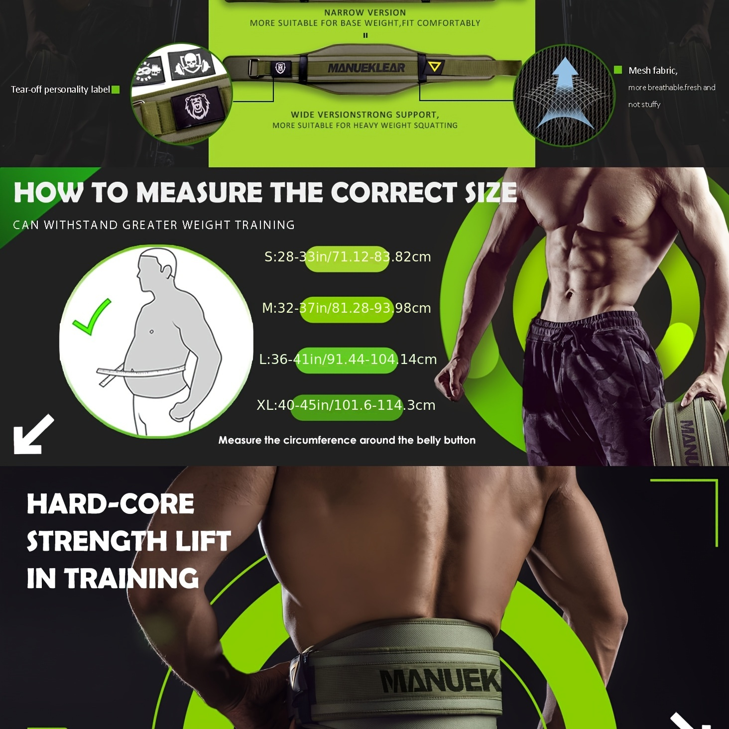 MANUEKLEAR Men'S And Women'S Weightlifting Belt, Portable Fitness Belt, Weightlifting Support Belt, Lumbar Support Belt, Waist Belt, Suitable for Squats, Deadlifts, Cross-Training, And Strength Training