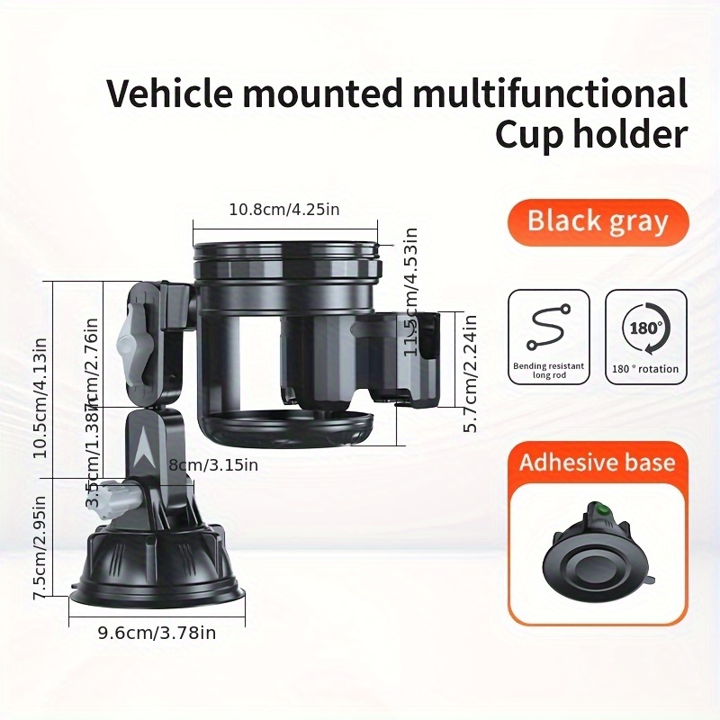 Image of 2in 1 Recessed Folding Cup Holder, Adjustable Car Cup Holder, Strong Suction Cup Base For Cars, Trucks, And Other Vehicles