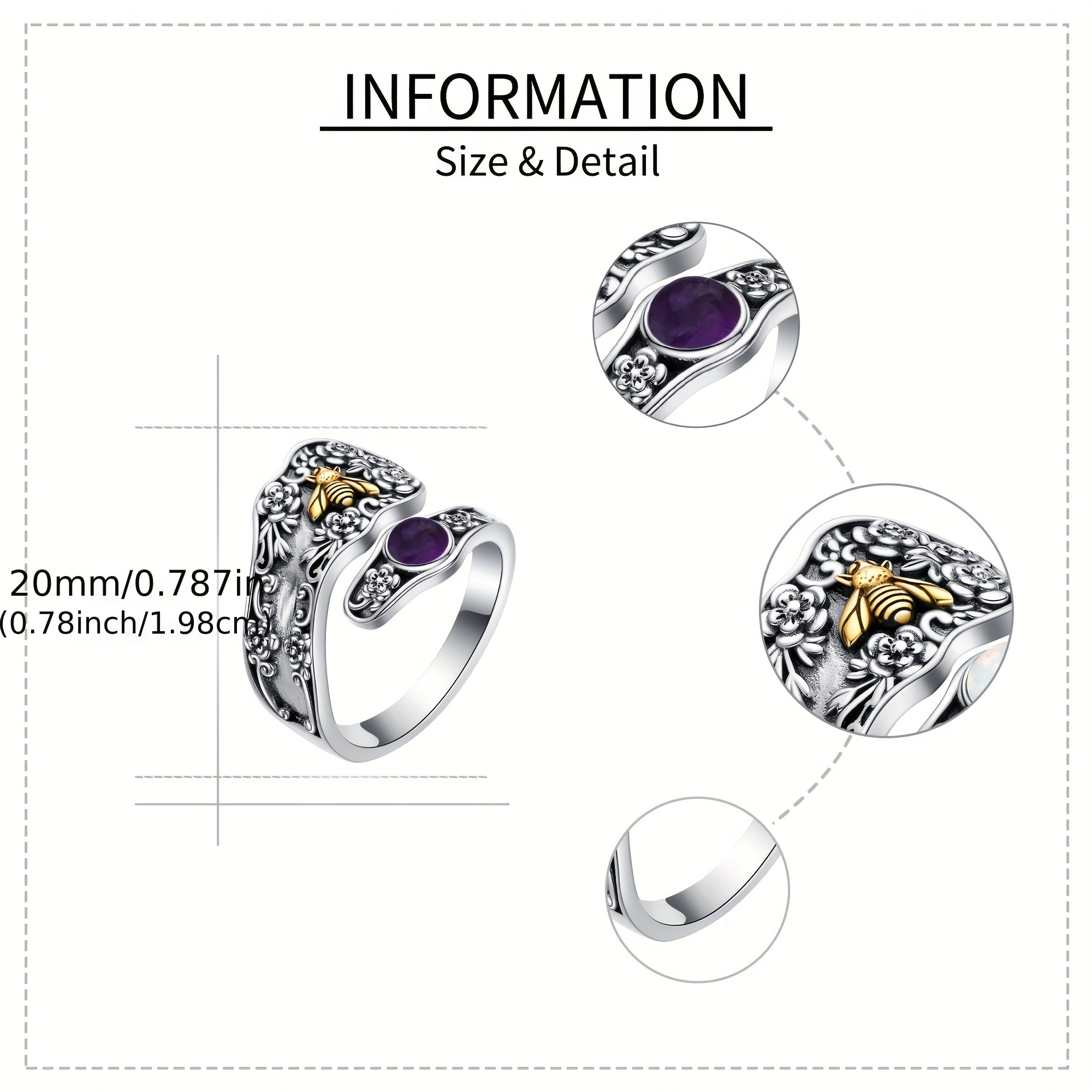 925 Silver Amethyst Spoon Ring Adjustable Thumb Jewelry Gift