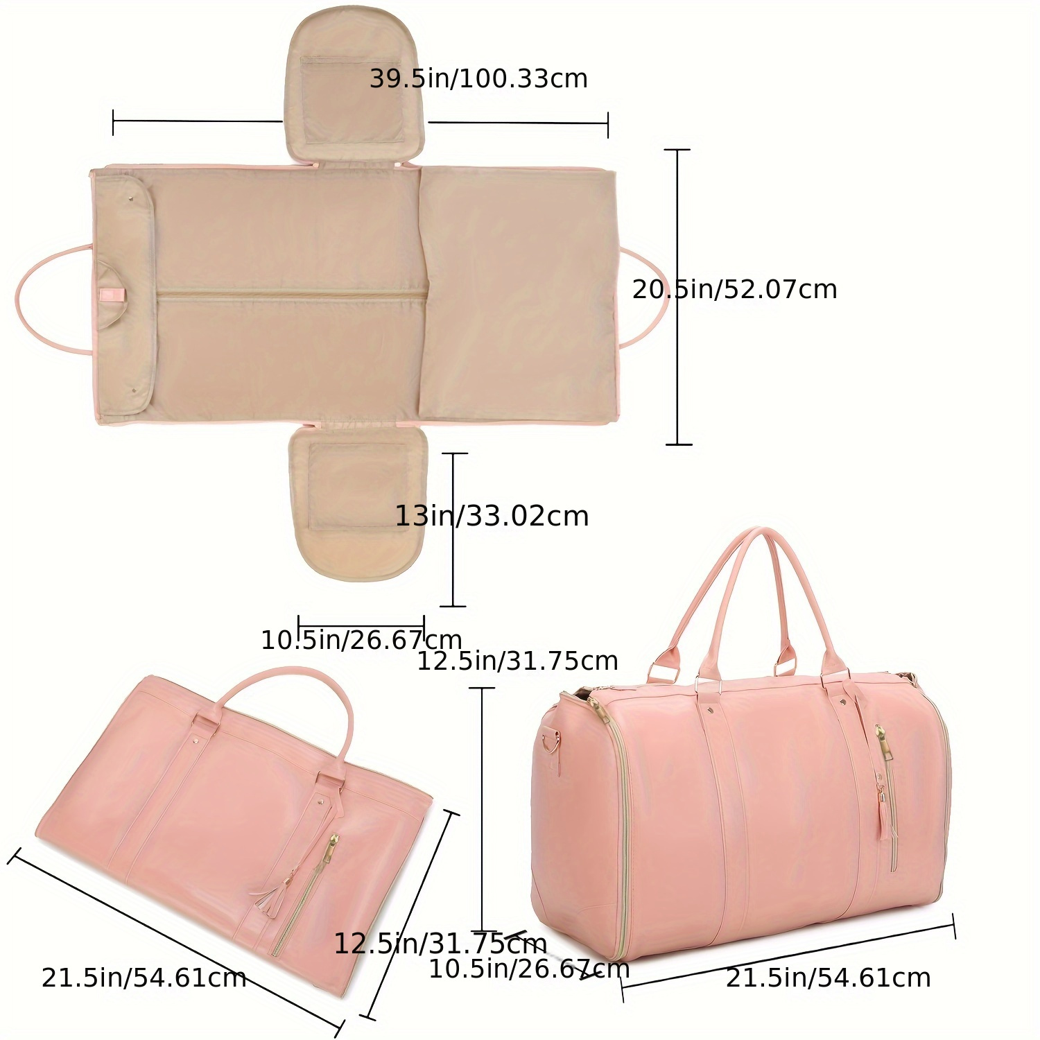 

Garment Duffel Bag, Stylish Pink Travel Bag, Large Capacity, Multi-functional Storage For Short Trips