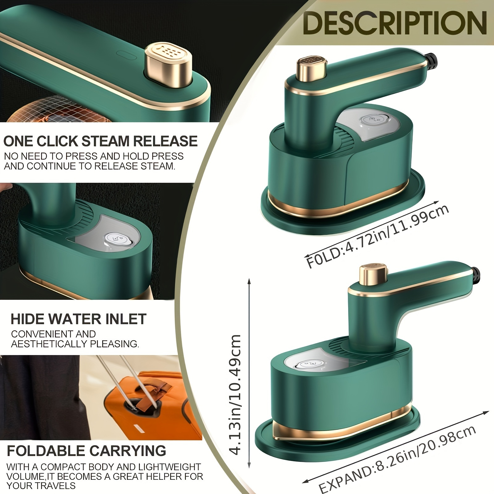 mini portable folding steam iron 180 rotating steamer for clothes fast heating handheld quick wrinkle compact handheld steam iron for travel college dorm back to school apartment home office details 0