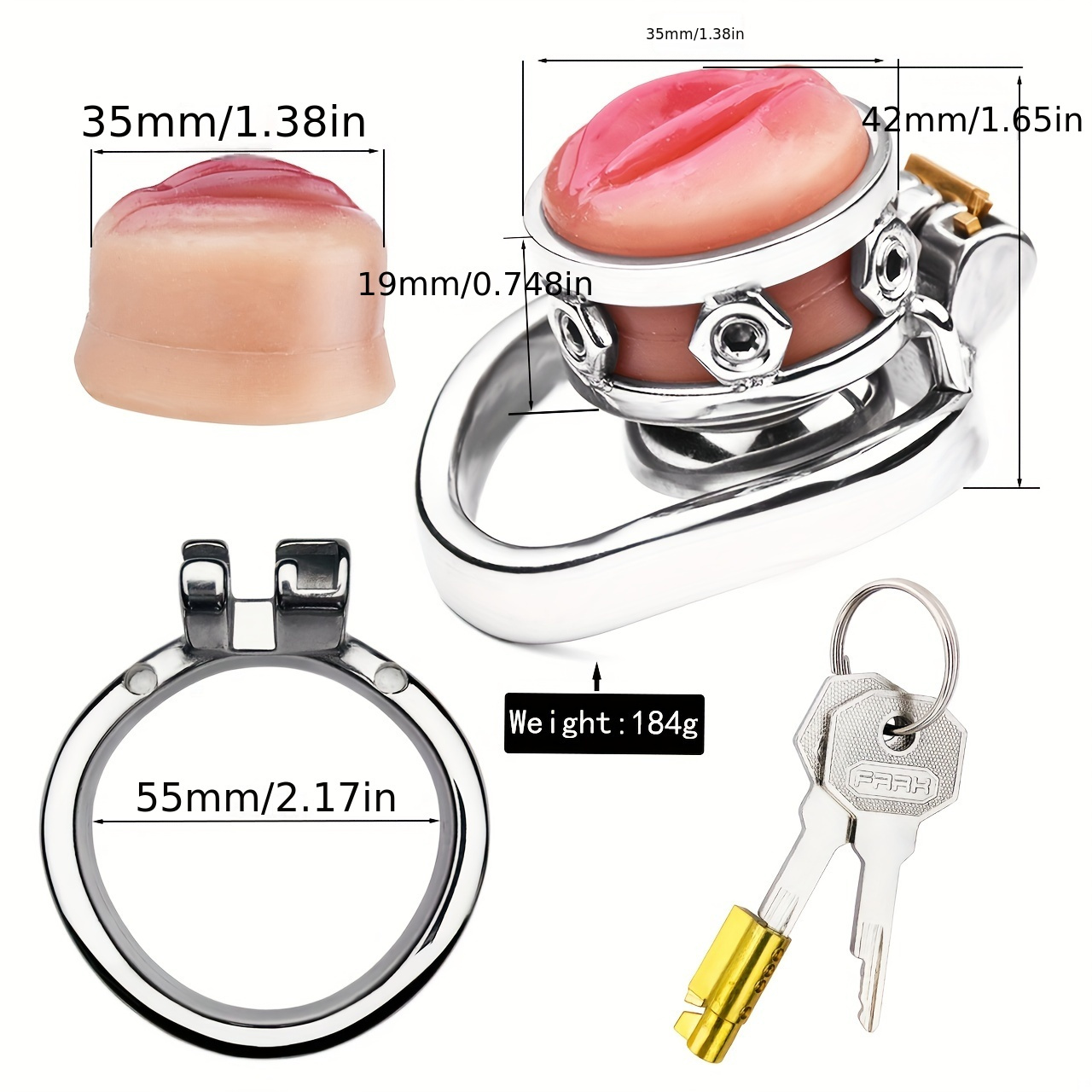  Jaula de castidad masculina, jaula de castidad rosa, jaula de  castidad falsa para mujer, jaula de pene vagina con 4 anillos de resina  transpirable, juguete sexual para hombre : Salud y