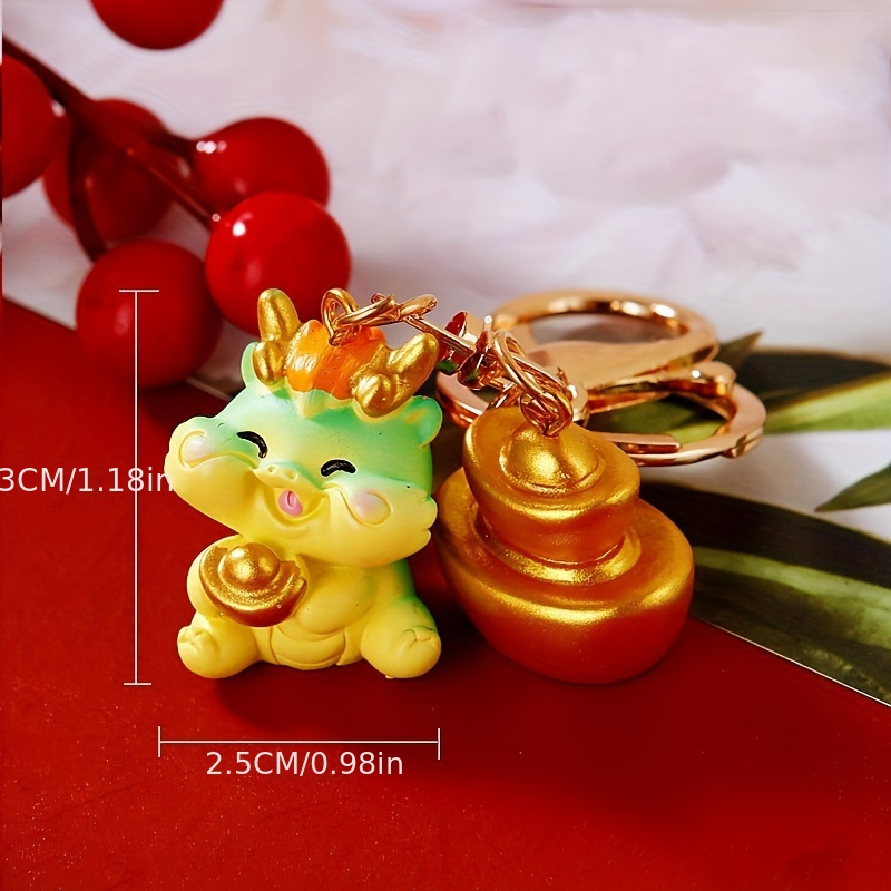 Porte-clés année du dragon pour enfants, pendentif mignon, dessin animé,  couple, clé de voiture, clé JOPVC, pendentif sac à dos, bijoux cadeaux, 2024