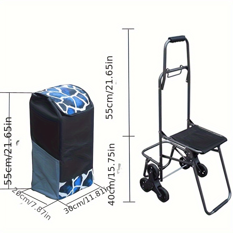 Iron Folding Shopping Cart with Seat and Stair Climbing Wheels, Portable Grocery Trolley with Plastic Wheels, No Electricity Required