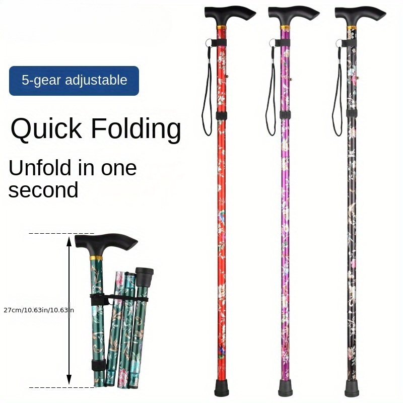 1pc Portable Folding Walking Stick Chair For Elderly Adjustable