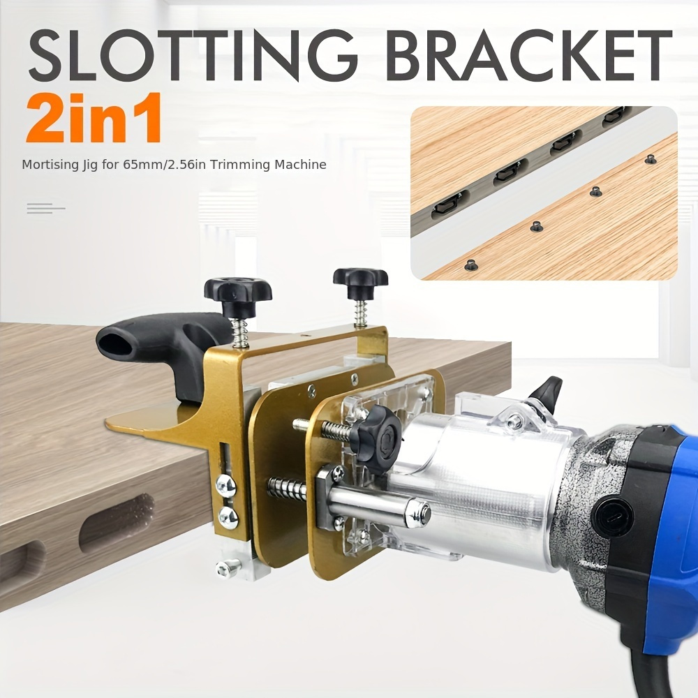 

2-in-1 Woodworking Slotting Bracket Jig Tool For Trimming Machine, Aluminum Alloy Mortising Router Connector Positioning Frame