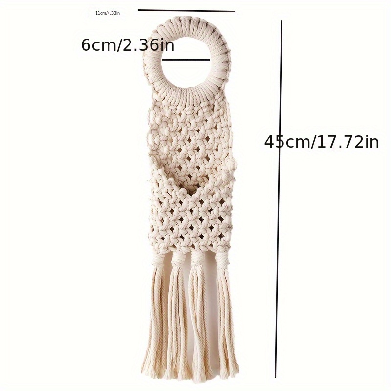 Image of 1pc Bohemian Macrame Wall Hanging - Handmade Tassel Door Handle Decor, Key & Phone Storage Pocket, Accent For Weddings And Everyday, Bohemian Deco
