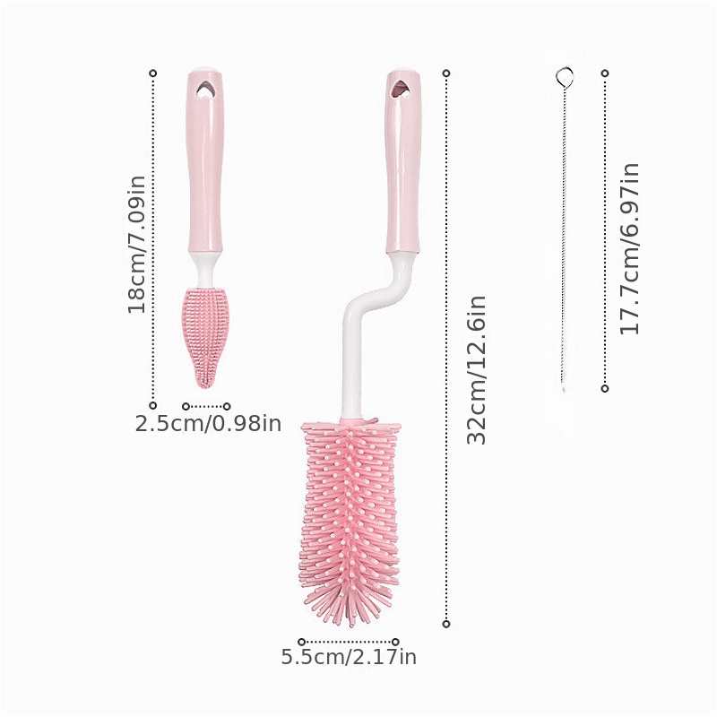 Baby Bottle Brush 3-In-1 360 Degree Baby Silicone Cup Bottle Cleaning Brushes  Set andheld Soft Head Food Grade Brushes