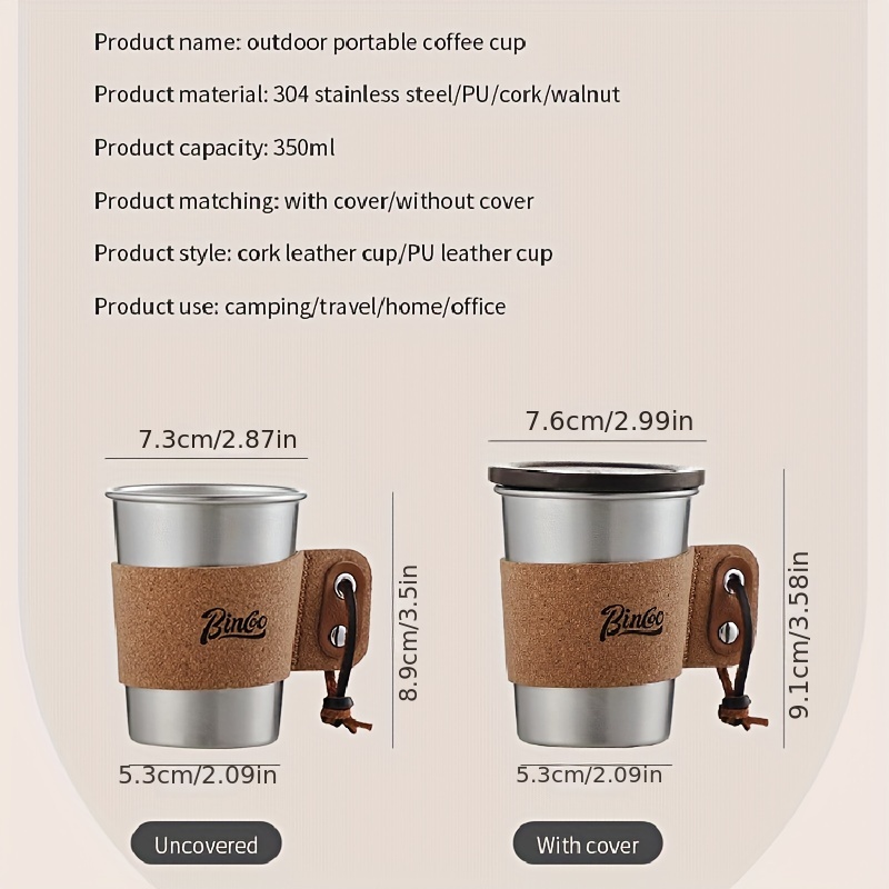 1pc Outdoor Paper Cup With Stainless Steel & Pu Cup Sleeve