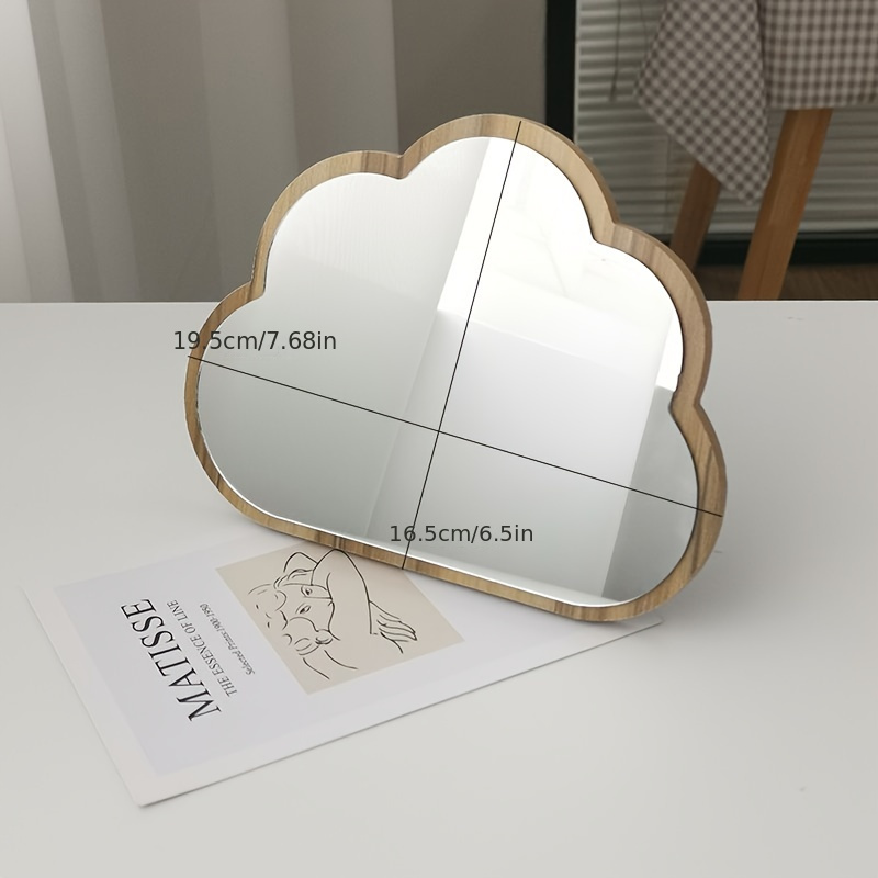 1pc Cloud-shaped Makeup Mirror, Desktop Vanity Mirror, Wooden Frame  High-definition Mirror Surface, Cute Irregular Mirror, Suitable For  Decorating Off