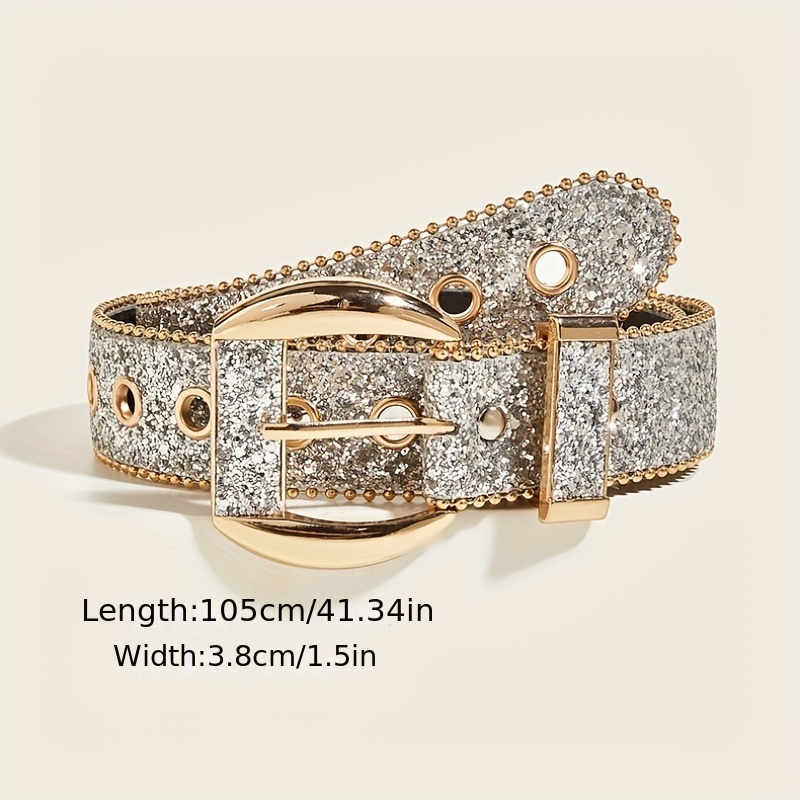 Punk Sequin Glitter Belt Eyelet Hollow Out Hip Hop Belt Unisex
