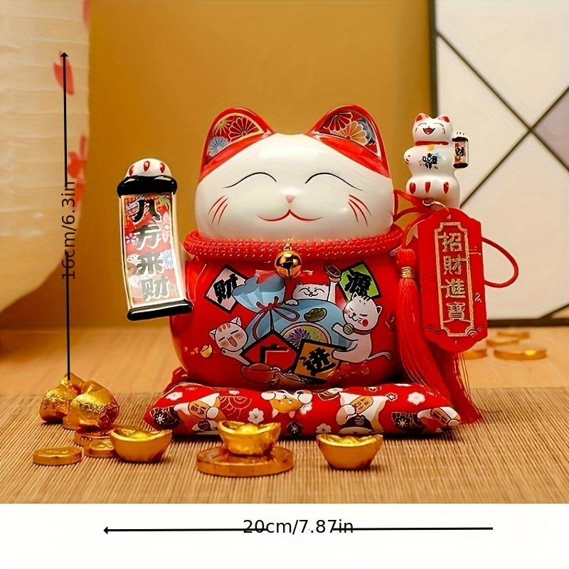 Wakauto Lucky Cute Ceramic Japanese Maneki Neko Cat Hanging Pendant Car  Rear View Mirror Charm Home Decoration