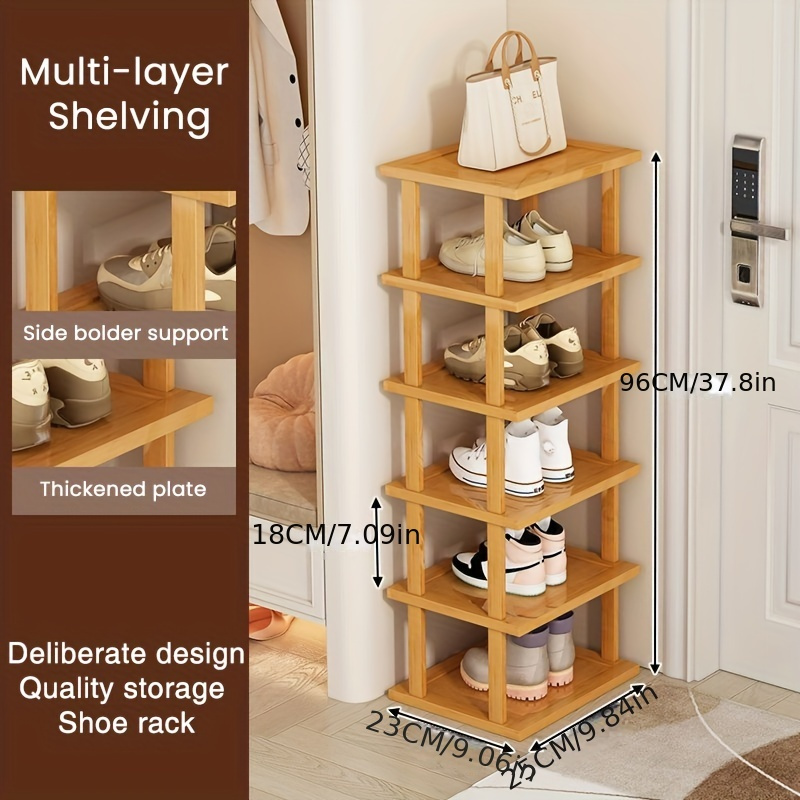 

6-tier Bamboo Shoe Rack, Free Standing Vertical Footwear Organizer, Space-saving Storage Shelf For Various Room Types, Easy Assembly No-electricity Floor Mount Shoe Stand