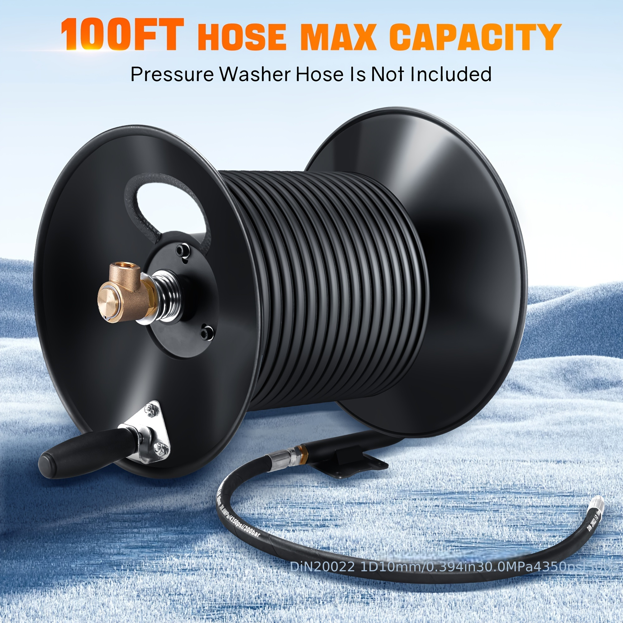 

Heavy-duty Black High Pressure Washer Hose Reel - Iron Construction For Outdoor & Lawn Equipment