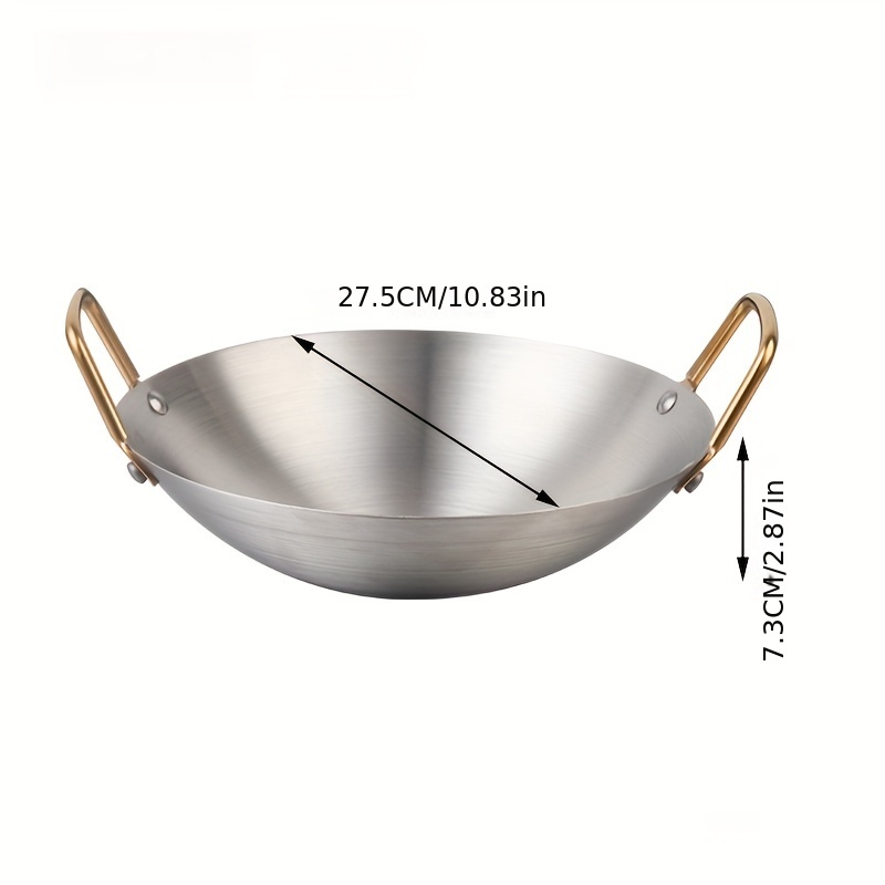 1pc Stainless Steel Pan Round Shape Frying Pan Chinese Style Wok