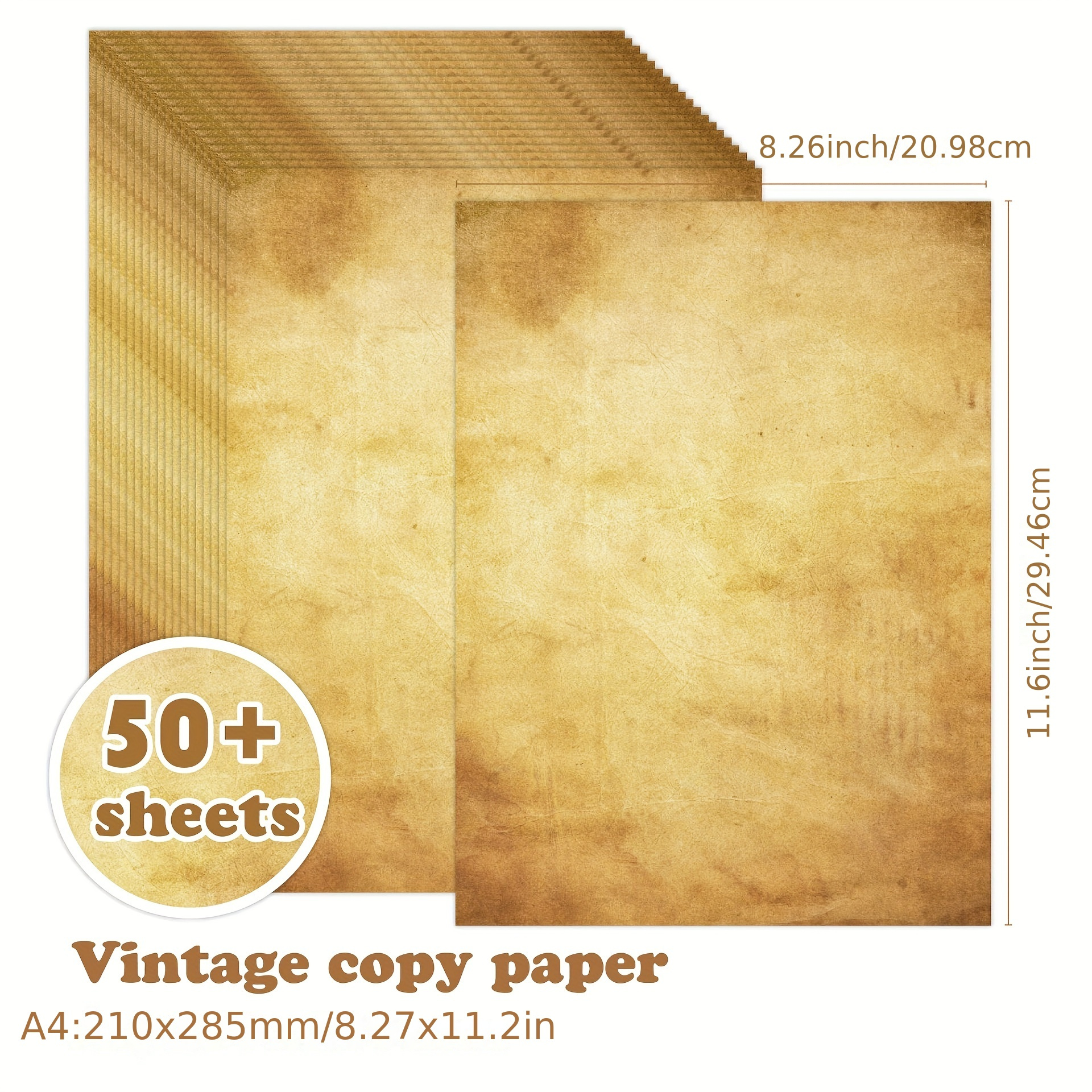 

50 Sheets Vintage A4 Printer Paper, Antique Stationery Letter Writing Paper, Unpunched 8.5" X 11", Double-sided Printing-compatible 100 Gsm Paper