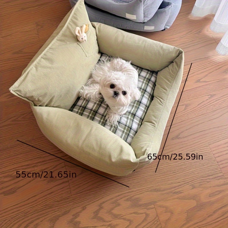   removable washable cat bed durable chew resistant pet bed with plush green exterior checkered   interior soft comfortable cat pad for indoor cats     fabric home pets Product details 7