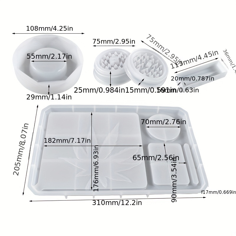 5 PCS Resin Molds Silicone Molds for Epoxy Resin with Large Rolling Tray  Mold and Grinder Mold for Grind and Storage DIY Resin Casting